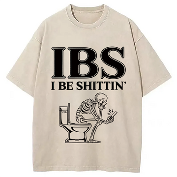 Personality fashion IBS Skeleton Meme Washed T-Shirt