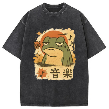 Personality fashion Unimpressed Frog Japanese Washed T-Shirt