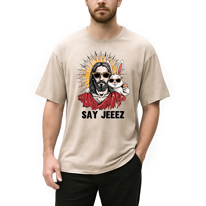 Personality fashion Say Jeeez Funny Easter Washed T-Shirt
