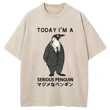 Personality fashion Today I'm A Serious Penguin Washed T-Shirt