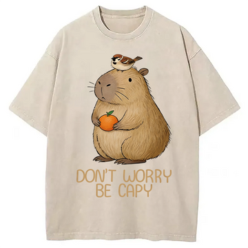 Personality fashion Capybaras Don't Worry Washed T-Shirt