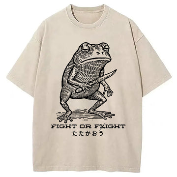 Personality fashion Fighting Frog Washed T-Shirt