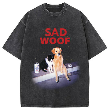 Personality fashion Sad Woof Dog Washed T-Shirt