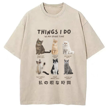 Personality fashion Things I Do In My Spare Time Funny Cat Washed T-Shirt
