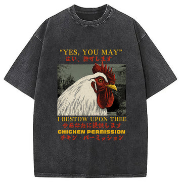 Personality fashion Chicken Permission Vintage Washed T-Shirt