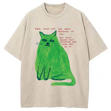 Personality fashion his Huge Cat Washed T-Shirt