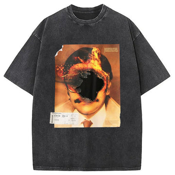Personality fashion Hiphop Abstract Art Washed T-Shirt
