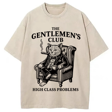 Personality fashion Vintage Gentlemen's Club Washed T-Shirt
