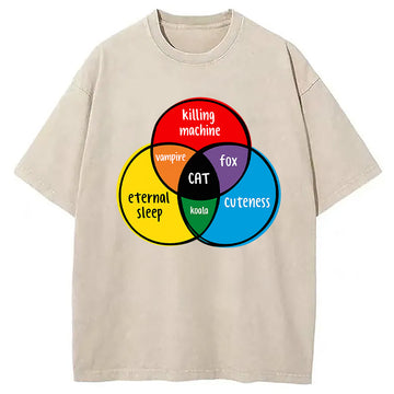 Personality fashion Funny Venn Diagram Cat Washed T-Shirt