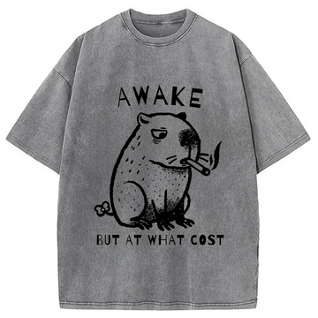 Personality fashion Capybara Smoking Washed T-Shirt