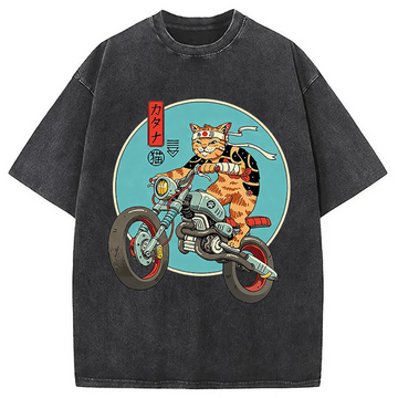 Personality fashion Catana Motorcycle Washed T-Shirt