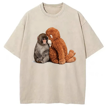 Personality fashion Plush Monkey Washed T-Shirt