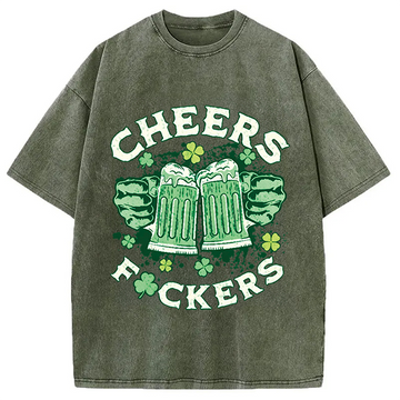 Personality fashion Cheers Fuckers St Patricks Day Washed T-Shirt