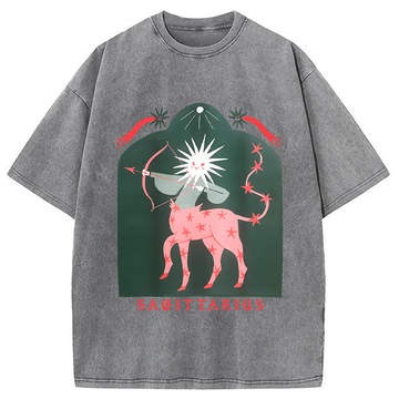 Personality fashion Sagittarius Riso Washed T-Shirt