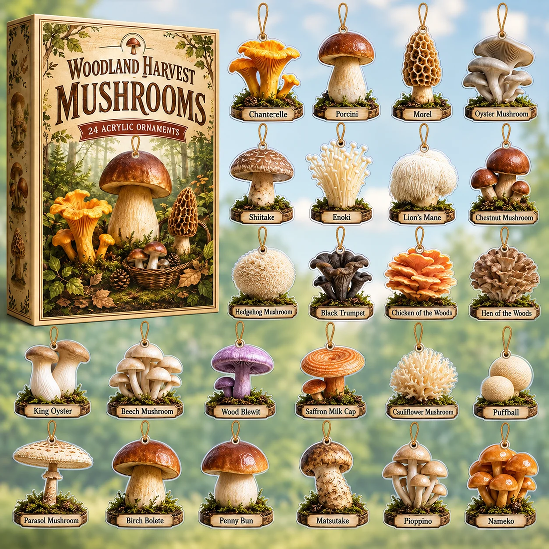 Woodland Harvest Mushrooms Advent Calendar 2026 24 Day Festive Countdown Acrylic Charms Blind Box Gift For Nature Lovers