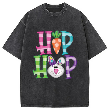 Personality fashion Hip Hop Easter Bunny Washed T-Shirt
