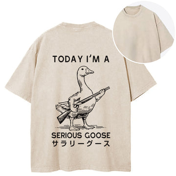 Personality fashion Serious Stupid Goose Back Washed T-Shirt