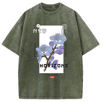 Personality fashion Horizons Japanese Washed T-Shirt