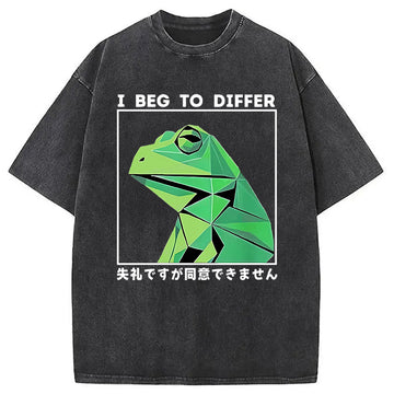 Personality fashion Funny Frog Meme Japanese Washed T-Shirt