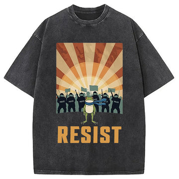 Personality fashion Portland Frog Protest Washed T-Shirt