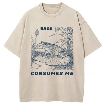 Personality fashion Rage Consumes Me Frog Washed T-Shirt