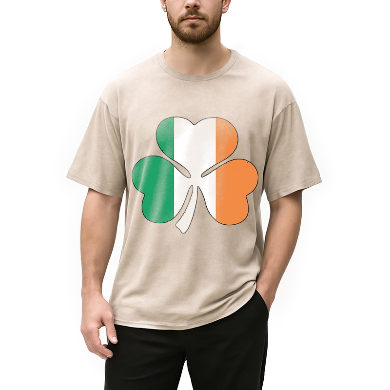 Personality fashion Irish Flag Shamrock Washed T-Shirt