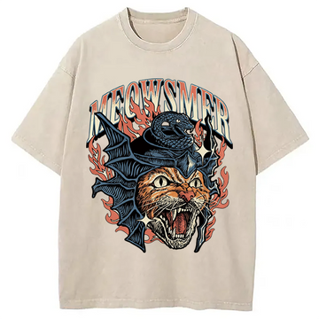 Personality fashion Meowsmer Cat Washed T-Shirt