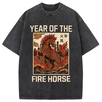 Personality fashion Year Of The Fire Horse Washed T-Shirt