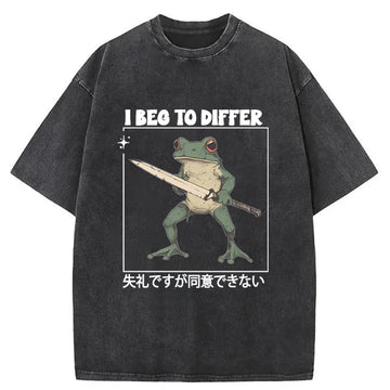 Personality fashion Funny Frog Graphic I Beg To Differ Frog Japanese Washed T-Shirt
