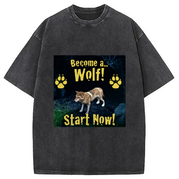 Personality fashion Become A Wolf Washed T-Shirt
