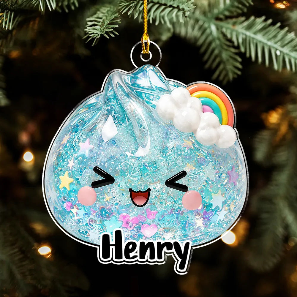 Personalized Name Glitter Dumpling Ornament, Cute Kawaii Christmas Tree Decoration, Custom Family Keepsake Gift for Kids and Dumpling Lovers