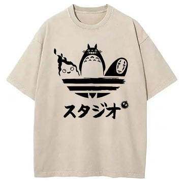 Personality fashion Ghibli Vintage Japanese Washed T-Shirt