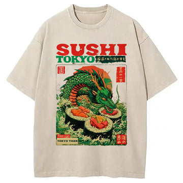 Personality fashion Ocean Dragon Sushi Washed T-Shirt