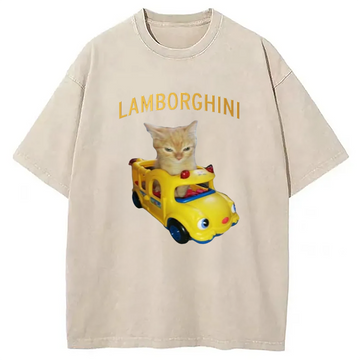 Personality fashion Car Cat Funny Meme Washed T-Shirt