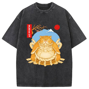 Personality fashion Sumeow Cat Washed T-Shirt
