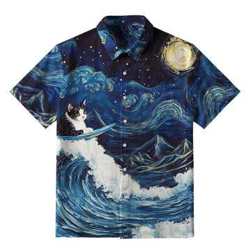 Personality fashion  The Great Wave Off Cat Button-up Shirt