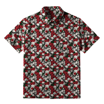 Personality fashion  Gothic Skulls And Roses Button-up Shirt