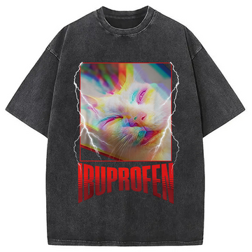 Personality fashion Stupid Silly Cat Meme Washed T-Shirt