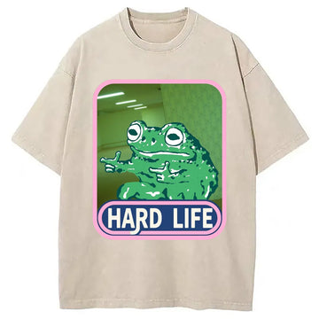 Personality fashion The Backrooms Hard Life Frog Washed T-Shirt
