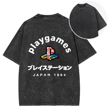 Personality fashion Play Games Japan Back Washed T-Shirt