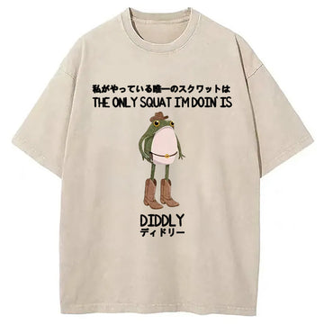 Personality fashion The Only Squat I'm Doin' Is Diddly Funny Cowboy Frog Washed T-Shirt