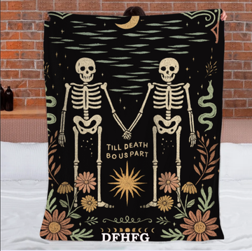 ☠️TILL DEATH BO US PART Customized Blanket - Personalized Name - Halloween Gifts For Couple, Lovers