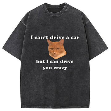 Personality fashion I Can Drive You Funny Cat Meme Washed T-Shirt