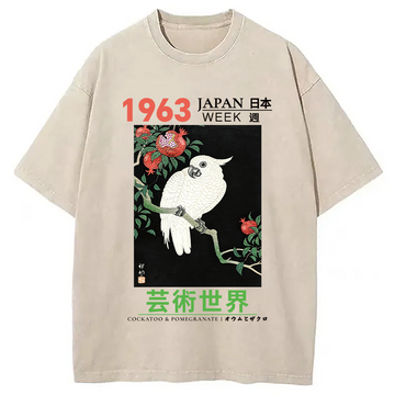 Personality fashion Cockatoo & Pomegranate Washed T-Shirt