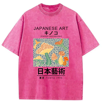 Personality fashion Mushroom Japanese Art Washed T-Shirt