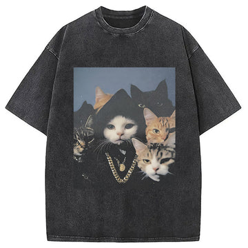 Personality fashion Go For It Cats Washed T-Shirt