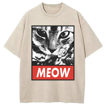 Personality fashion MEOW Cat Washed T-Shirt