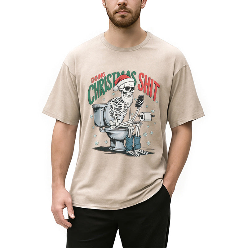 Personality fashion Doing Christmas Shit Washed T-Shirt