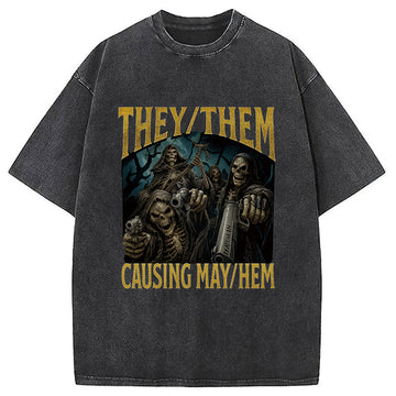 Personality fashion They Them Causing Mayhem Funny Washed T-Shirt