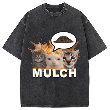 Personality fashion Mulch Funny Cat Meme Washed T-Shirt